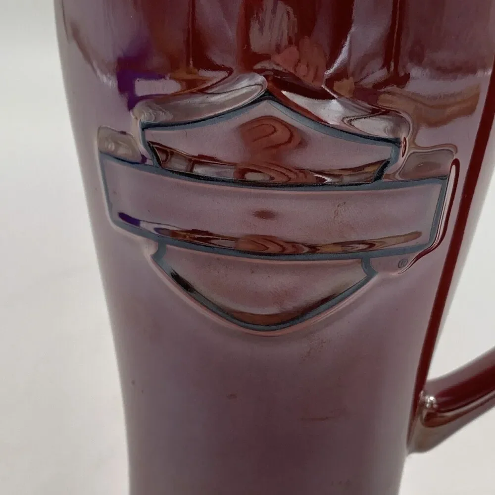 Harley-Davidson Motorcycles Red Pearlized Ceramic Mug 6.25” Tall EUC